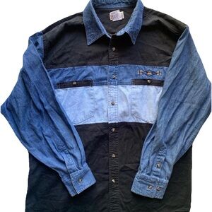 Express Rider western Shirt Mens Large Blue Denim Button Up Colorblock Cowboy